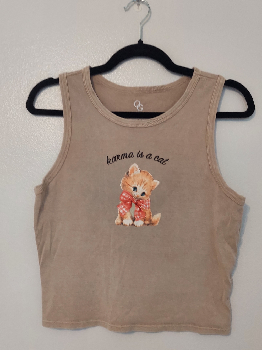 Karma Is A Cat Beige Taylor Swift Graphic Tank Cotton Size L